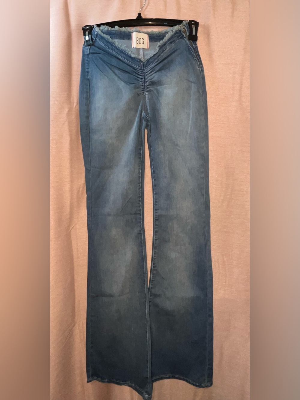 BDG Medium Blue Ruched Front Flare Jeans
